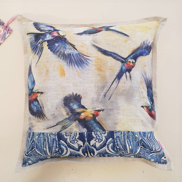 Lilac Breasted Roller Cushion Cover with Delft, Standard, Belgian Linen