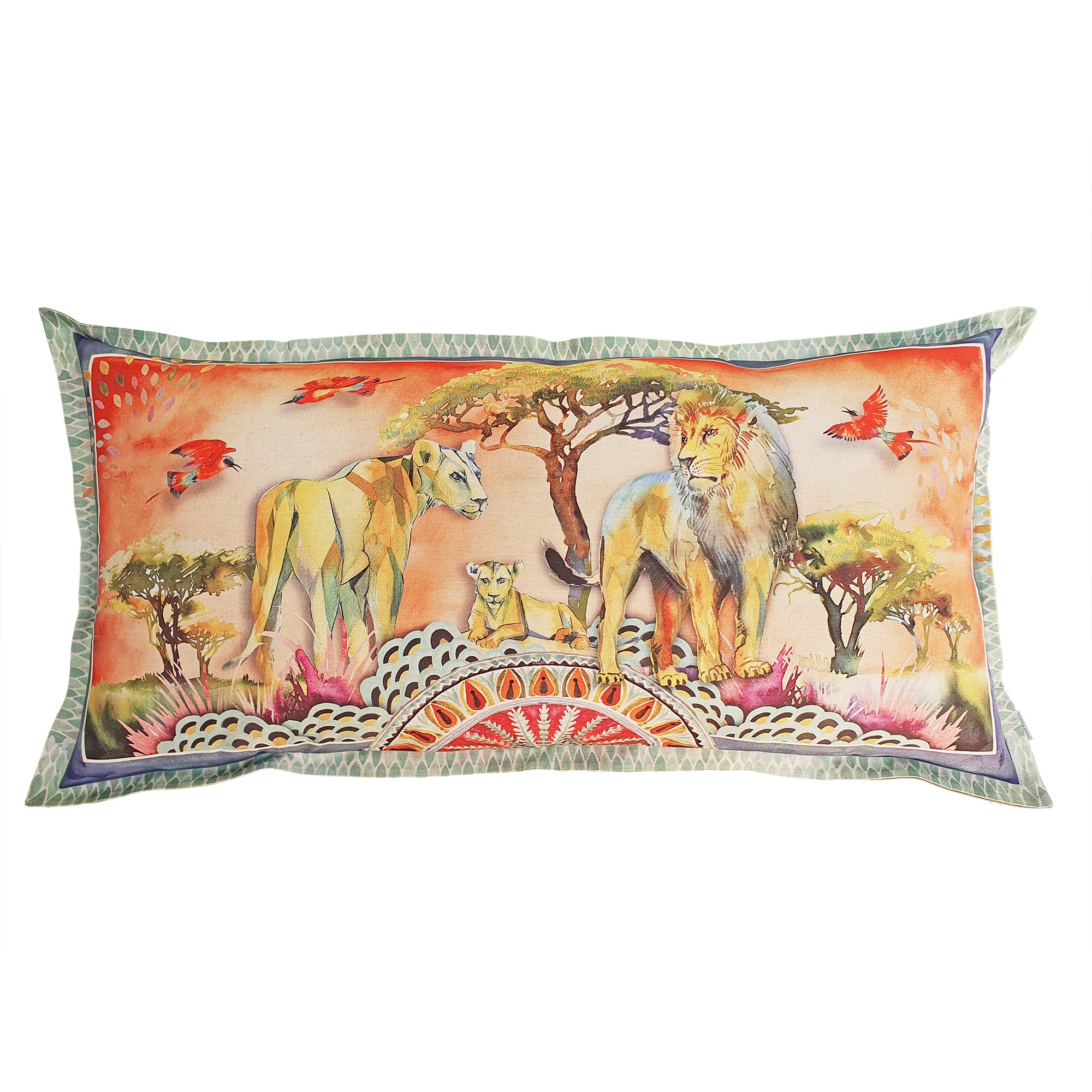 Sharon B Design cushion cover with Fiesta Lion print